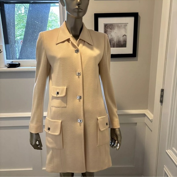 SONIA RYKIEL PARIS COAT Jacket CREAM Off WHITE 42/12 Turn Key Lock Silver button - Picture 2 of 15